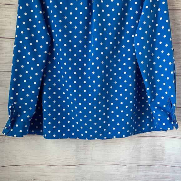 Studio Works Blue and White Polka Dot Button Down Shirt Roll Tab Long Sleeve - Picture 7 of 16